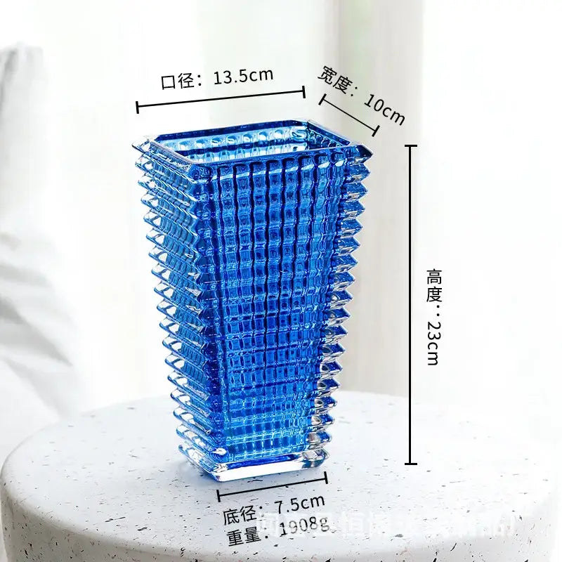 DecorBites™ premium crystal glass vase in translucent blue with a geometric faceted design for home décor