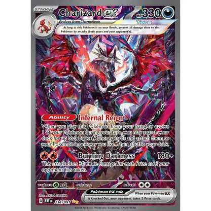 A vibrant crystalline charizard cartoon card with dynamic red and purple design in japanese anime poster decoration art