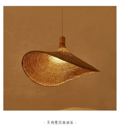 DecorBites™ pendant light rattan with warm-toned handwoven teardrop shape and natural wood suspension