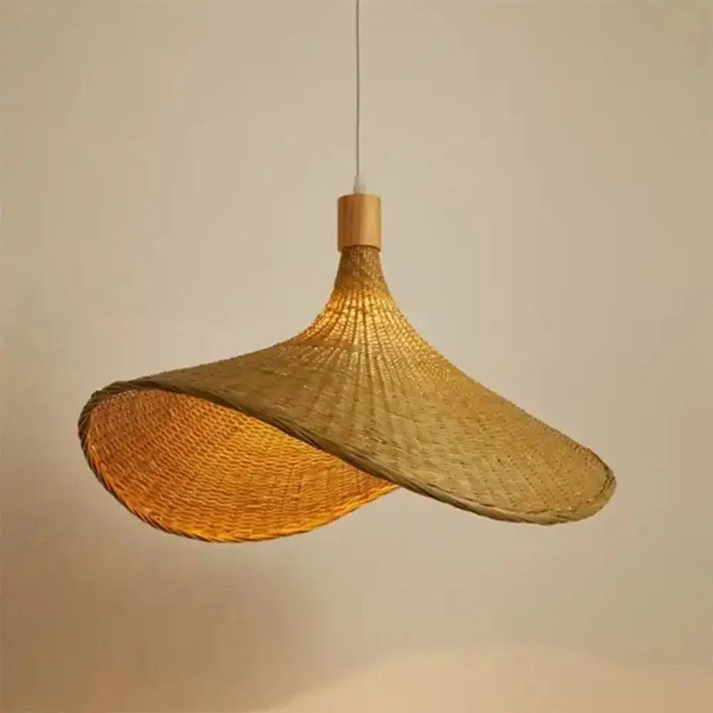 DecorBites™ rattan pendant light with dimmable golden-brown bamboo shade and wooden top for stylish lighting