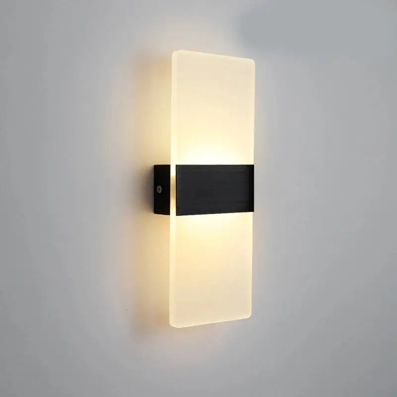 Modern rectangular decorbites™ rechargeable wall light with frosted glass diffuser and black metal accent battery operated wall light