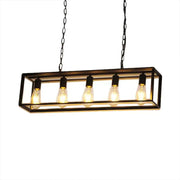 Decorbites™ rectangle island pendant black with five exposed edison bulbs in classic metal frame for dining room lighting