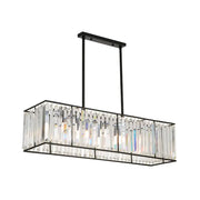 Black metal rectangular chandelier with clear crystal prisms for dining room clear crystal island pendant light