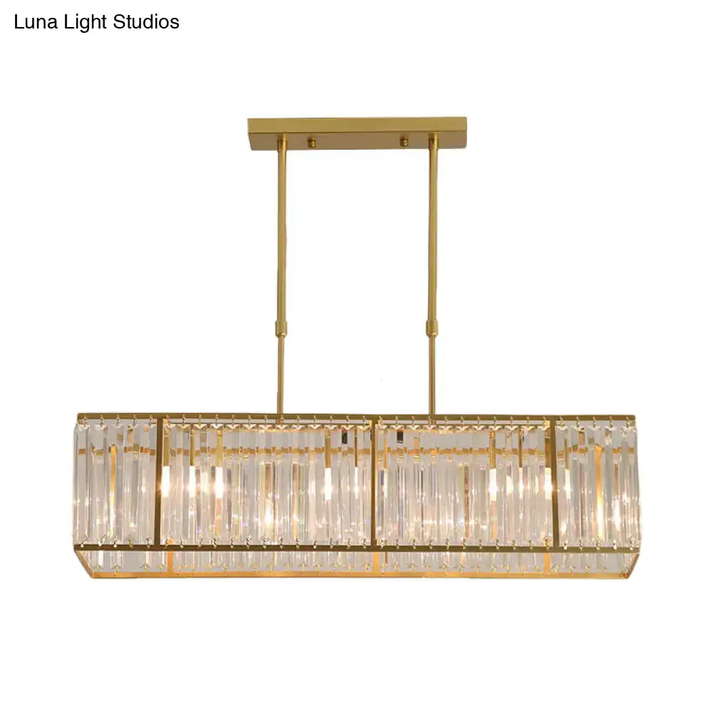 Gold-toned decorbites clear crystal island pendant light with vertical crystal rods for dining room illumination