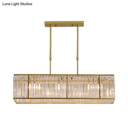 Gold-toned decorbites clear crystal island pendant light with vertical crystal rods for dining room illumination