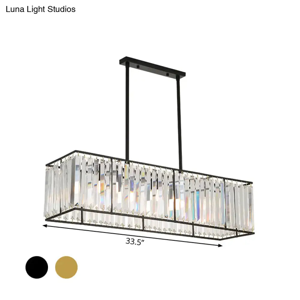 Black metal rectangular chandelier with clear crystal prisms decorbites clear crystal island pendant for dining room