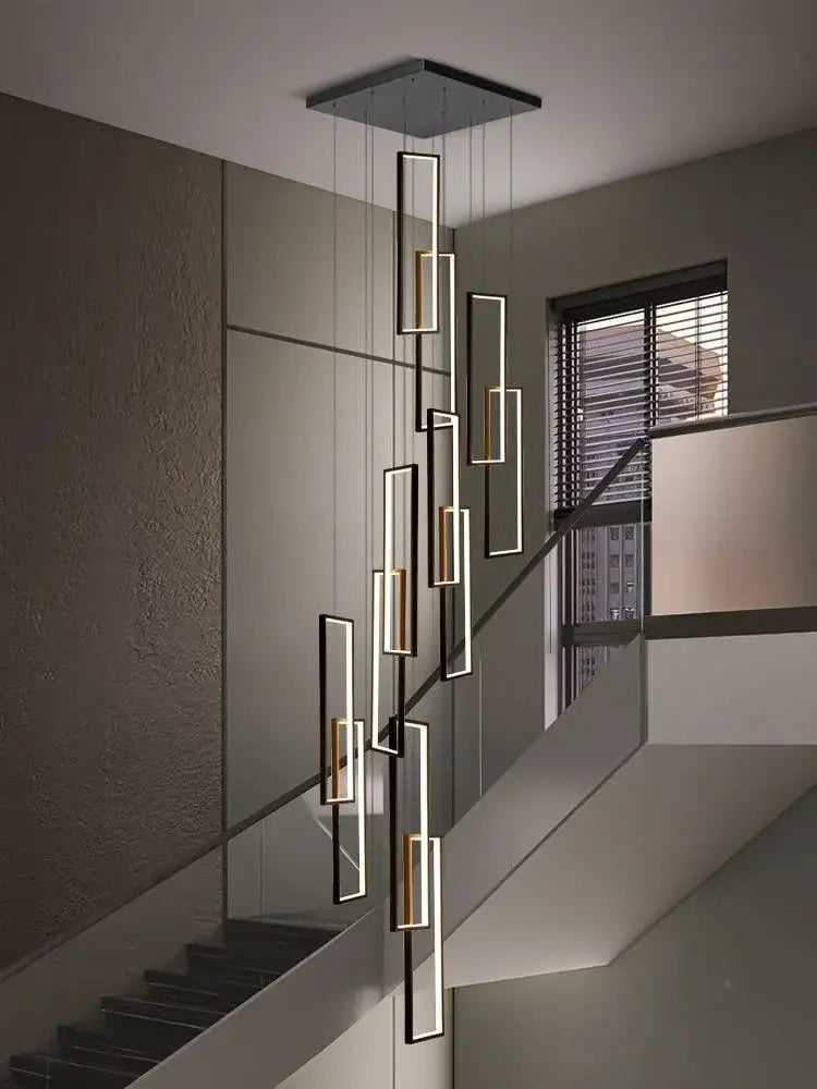 DecorBites™ rectangular LED chandelier with sleek black and gold modern luster rectangle fixtures for living spaces