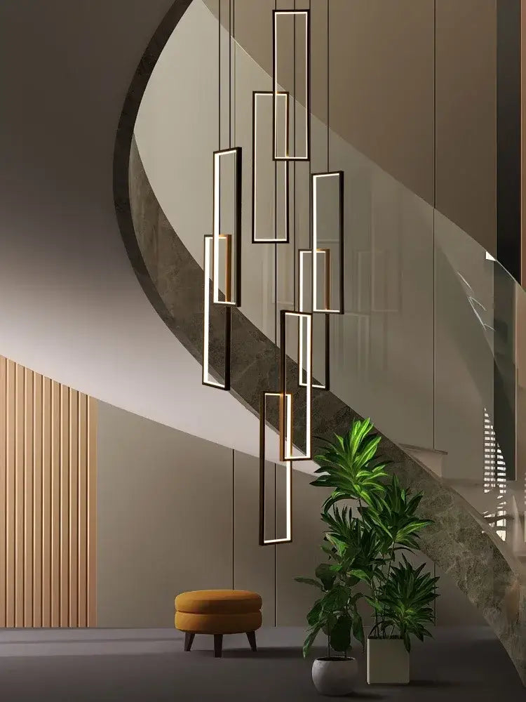 Decorbites™ rectangular led chandelier with modern luster rectangle design features sleek black frames and warm gold accents
