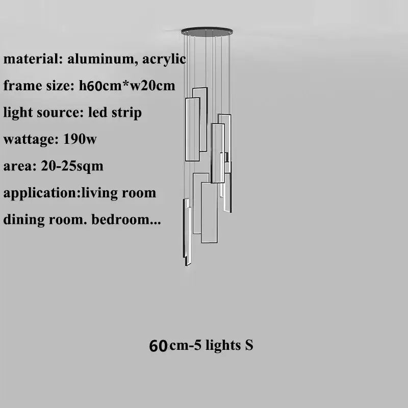 DecorBites™ rectangular led chandelier with sleek aluminum and acrylic frame featuring five vertical led strips