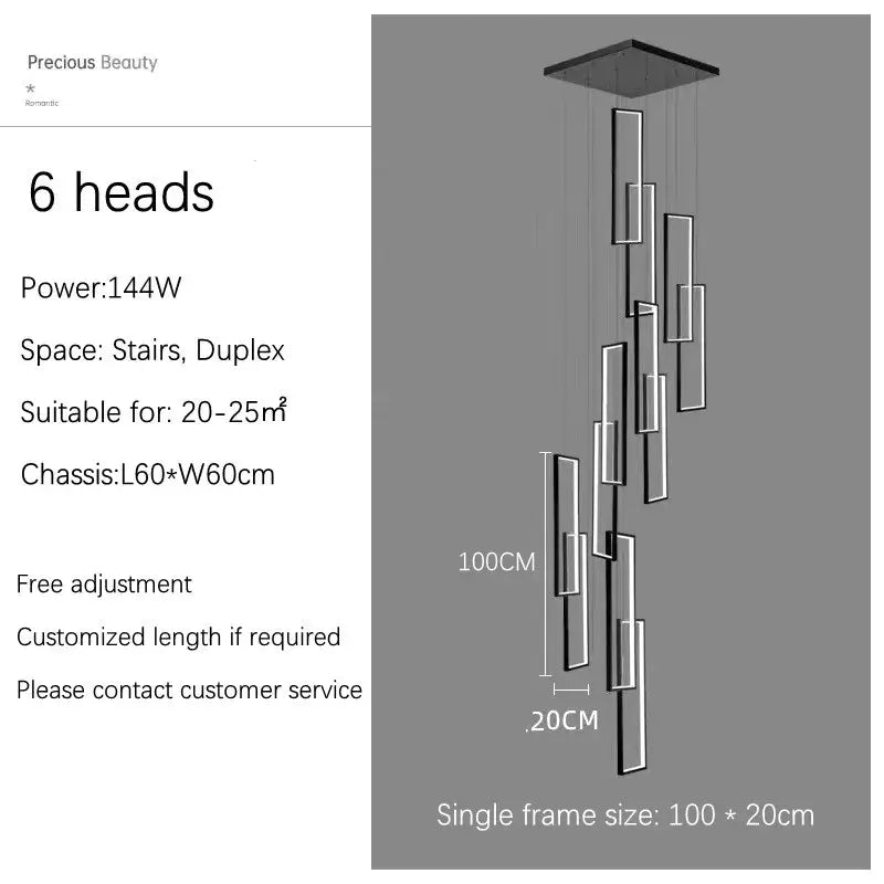DecorBites™ rectangular led chandelier features six sleek rectangular led light heads in a modern luster rectangle design
