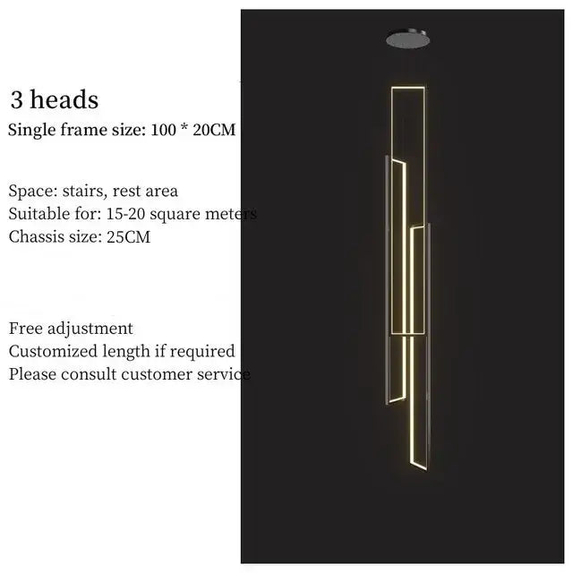 Modern gold-toned decorbites™ rectangular led chandelier with three vertical illuminated luster rectangle led frames for living spaces