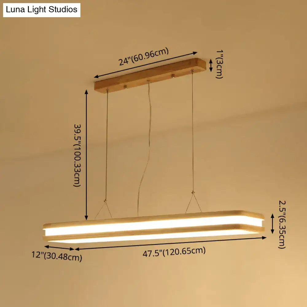 Decorbites™ rectangular wood island pendant light with warm white natural led strip and minimalist beige wood frame