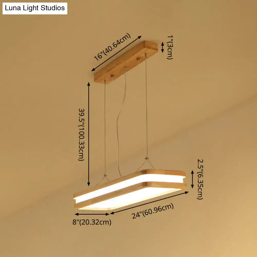 Modern rectangular decorbites™ wood island pendant light with warm white natural led strips for dining room use