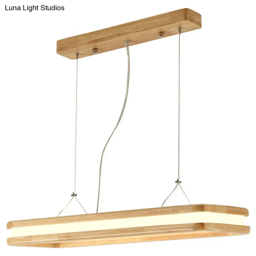 DecorBites rectangular wood island pendant light with warm white natural led strip in beige for dining room
