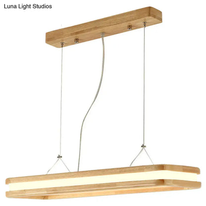 DecorBites rectangular wood island pendant light with warm white natural led strip in beige for dining room