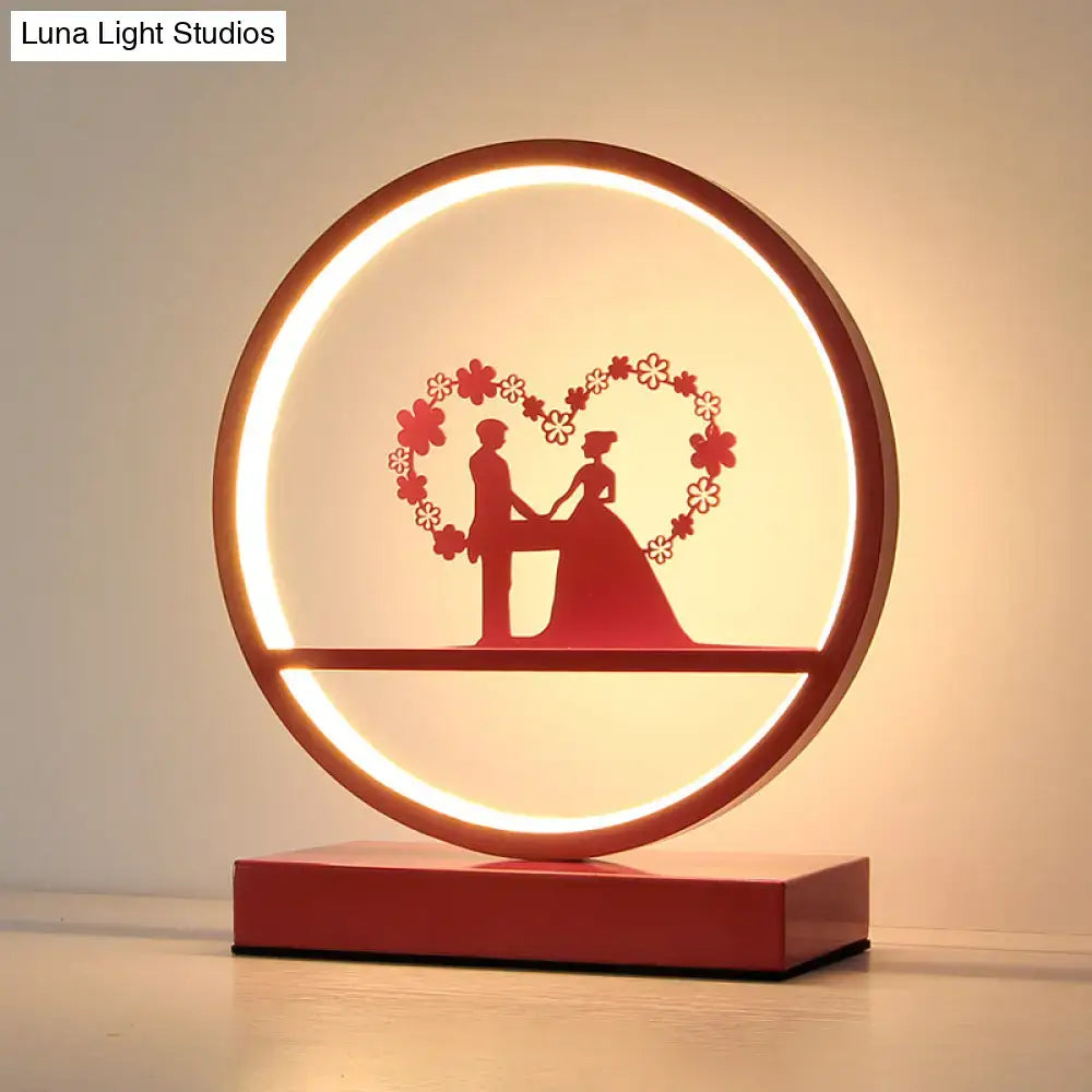 Decorbites™ red loop night light featuring a romantic metal led table lamp with a couple silhouette in floral heart design