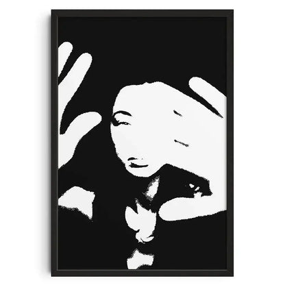 DecorBites™ retro abstract canvas print featuring a black-framed white stylized woman portrait for home decor
