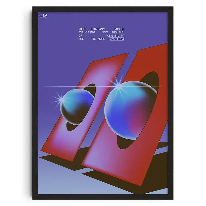 DecorBites™ retro abstract canvas print featuring purple and red art in a black frame for home decor