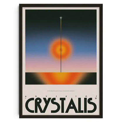 Framed decorbites™ retro abstract canvas print with gradient sky and bold text adventure of crystalis 77 for modern home