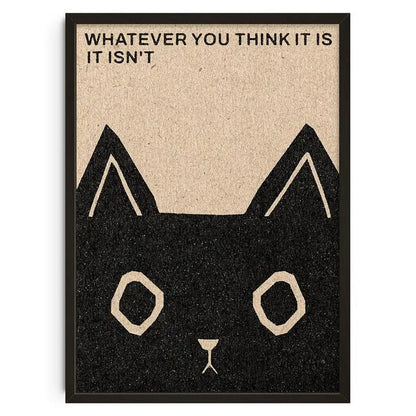 DecorBites™ retro abstract canvas print featuring a black cat face with beige eyes in a black frame