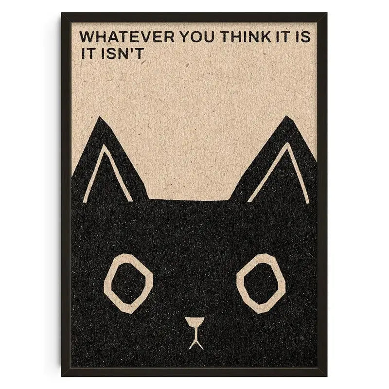 DecorBites™ retro abstract canvas print wall art featuring a black cat face with beige eyes and nose in black frame