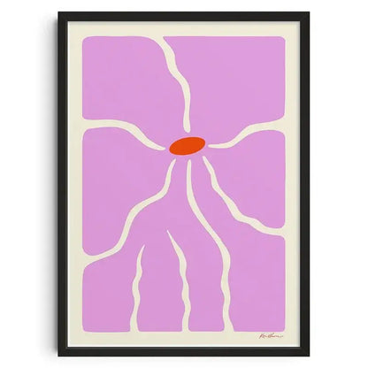 DecorBites™ retro abstract wall art canvas print of a framed purple flower with cream veins on beige background