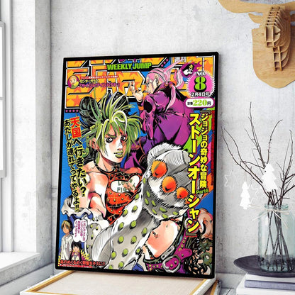 Vibrant decorbites™ retro anime jojo wall poster featuring bold colorful artwork with jojo’s bizarre adventure characters