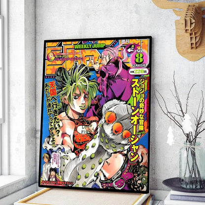 Vibrant decorbites™ retro anime jojo wall poster featuring bold colorful artwork with jojo’s bizarre adventure characters