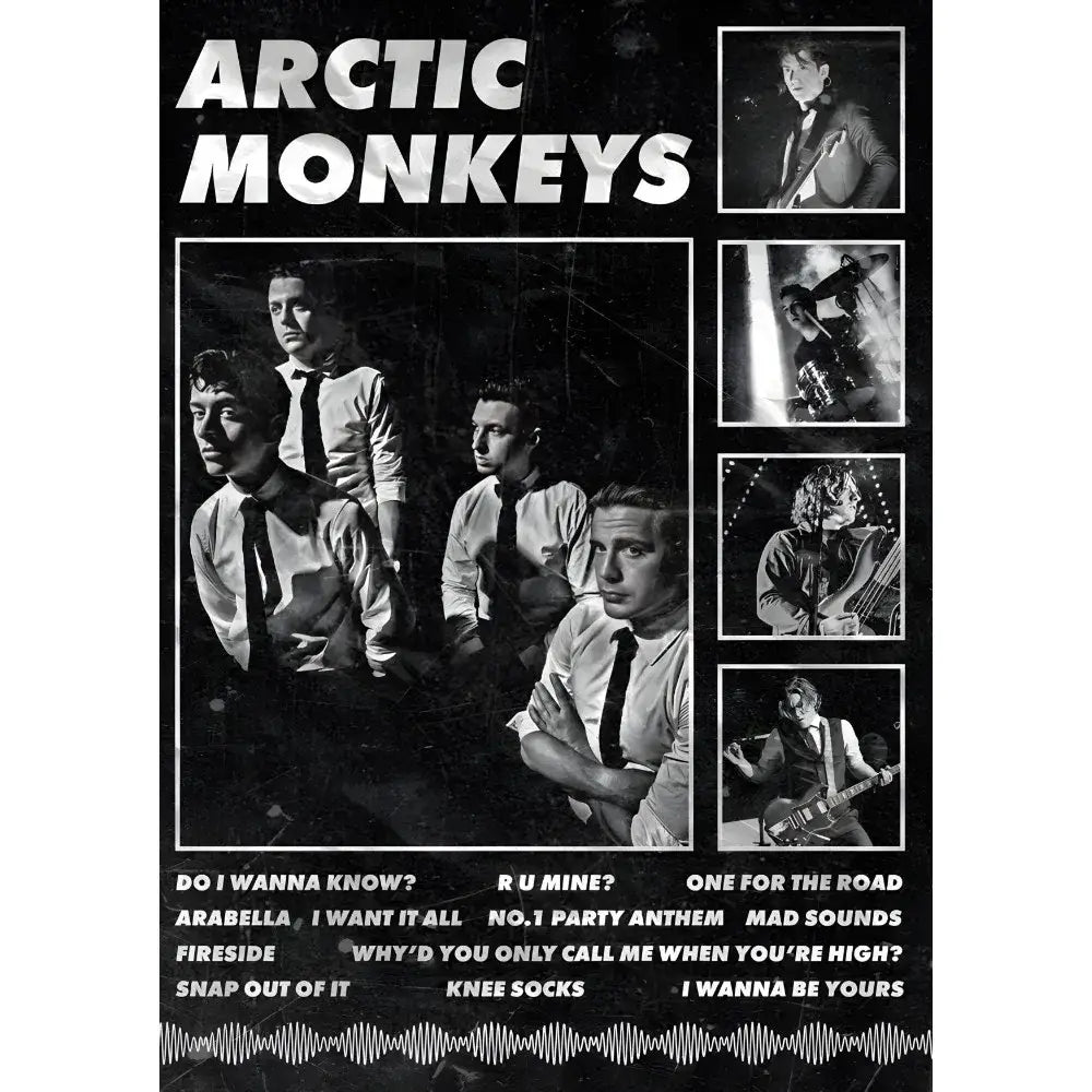 Black and white retro arctic monkeys wall art poster with album tracklist waterproof decorbites™ retro arctic design
