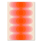 DecorBites™ retro art prints canvas painting with vertical wavy circles in orange and pink on cream background
