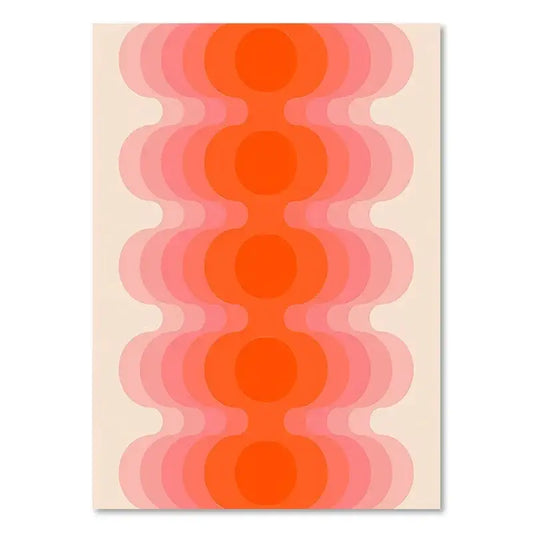 DecorBites™ retro art prints canvas painting with vertical wavy circles in orange and pink on cream background