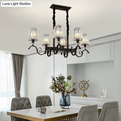 Black wrought iron DecorBites™ retro chandelier with six clear glass shades for dining room e12 e14 bulbs suspension cords