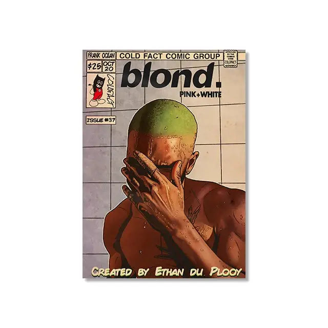 Decorbites™ retro canvas print of the blond comic book cover by frank ocean with green and brown tones featuring hip hop singer design