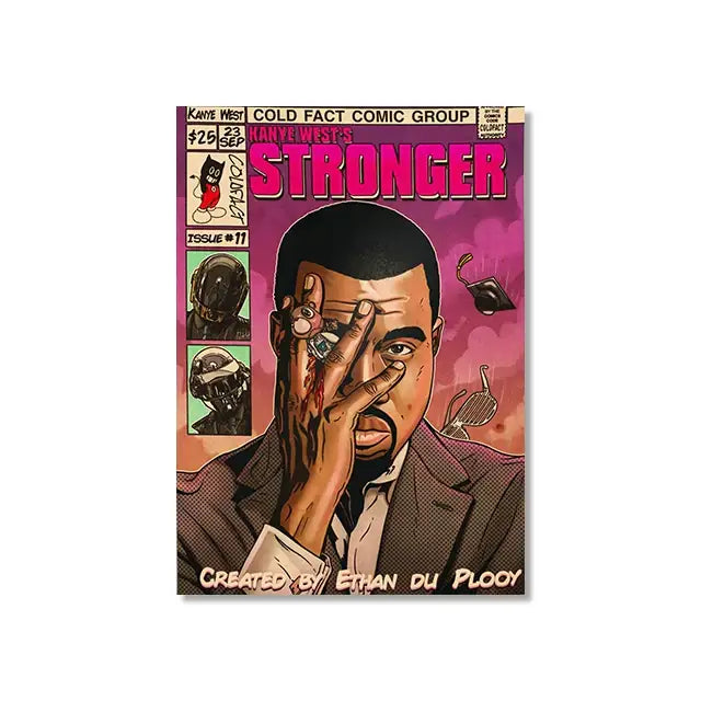 A vibrant decorbites™ retro canvas print featuring a bold hip hop singer illustration in pink and purple hues