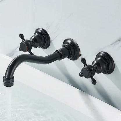 DecorBites™ retro color wall mounted bathroom faucet in black matte with dual cross handles and a curved spout