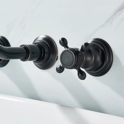 DecorBites™ retro color wall mounted bathroom faucet in black matte brass with classic dual handles and cross-handle design