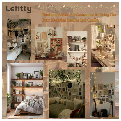 Boutique poster DecorBites™ retro cool girl featuring cozy plant-filled bedroom and living space with string lights