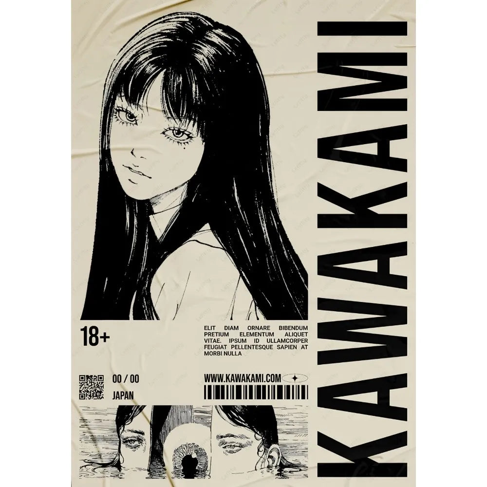 Black-and-white illustrated poster of a retro cool girl with long hair on beige paper from DecorBites™ for home decor