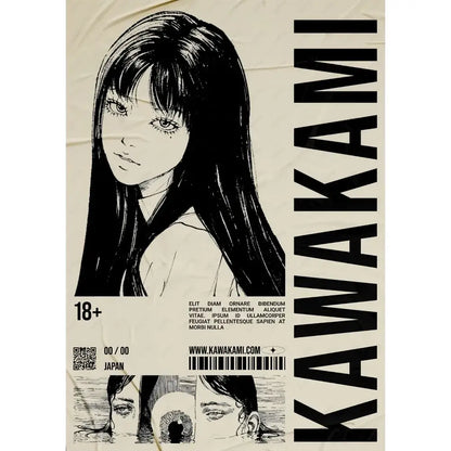 Black-and-white illustrated poster of a retro cool girl with long hair on beige paper from DecorBites™ for home decor