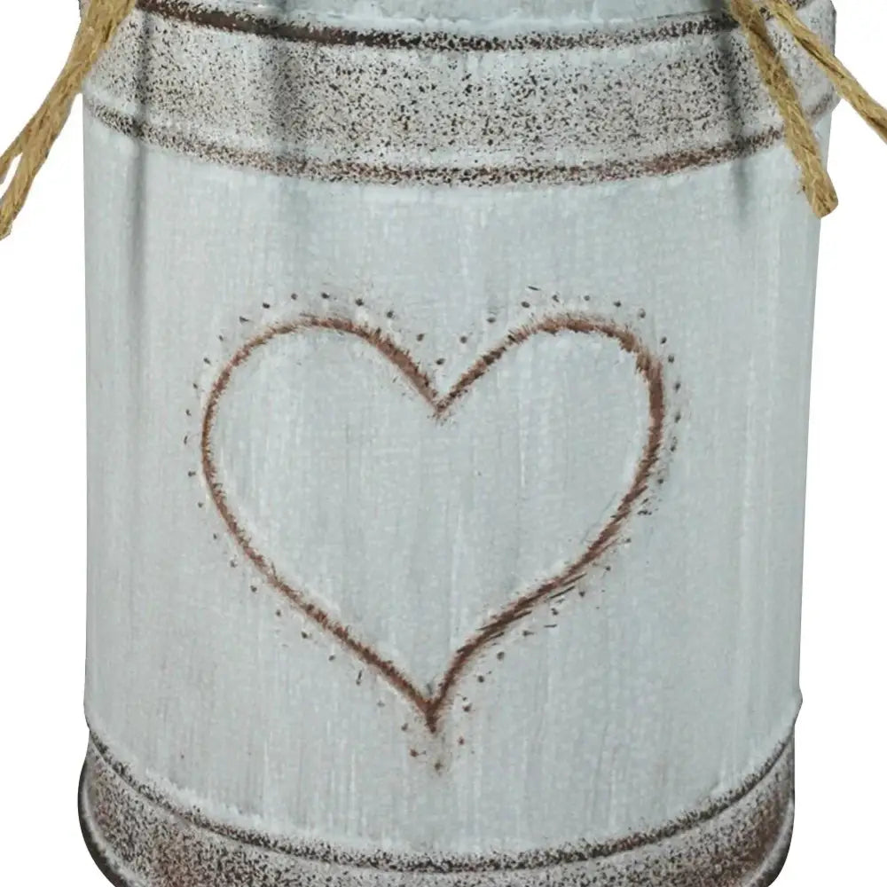 DecorBites™ retro floral metal vase holder white rustic metal vase holder with heart design and twine tie for wedding garden style