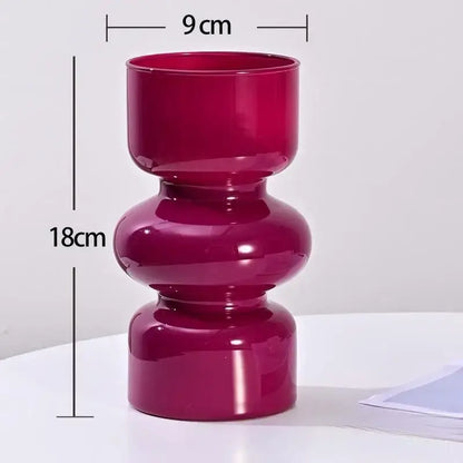 DecorBites™ retro glass vase in deep red with a glossy segmented design for DIY flower arrangements