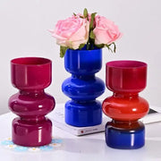 DecorBites™ retro glass vase with vibrant red and blue stacked rounded segments for DIY flower arrangements