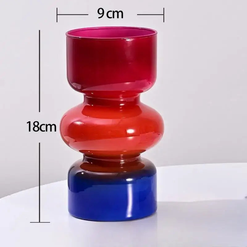DecorBites™ retro glass vase with three glossy tiers in bold red orange and blue for DIY flower arrangements