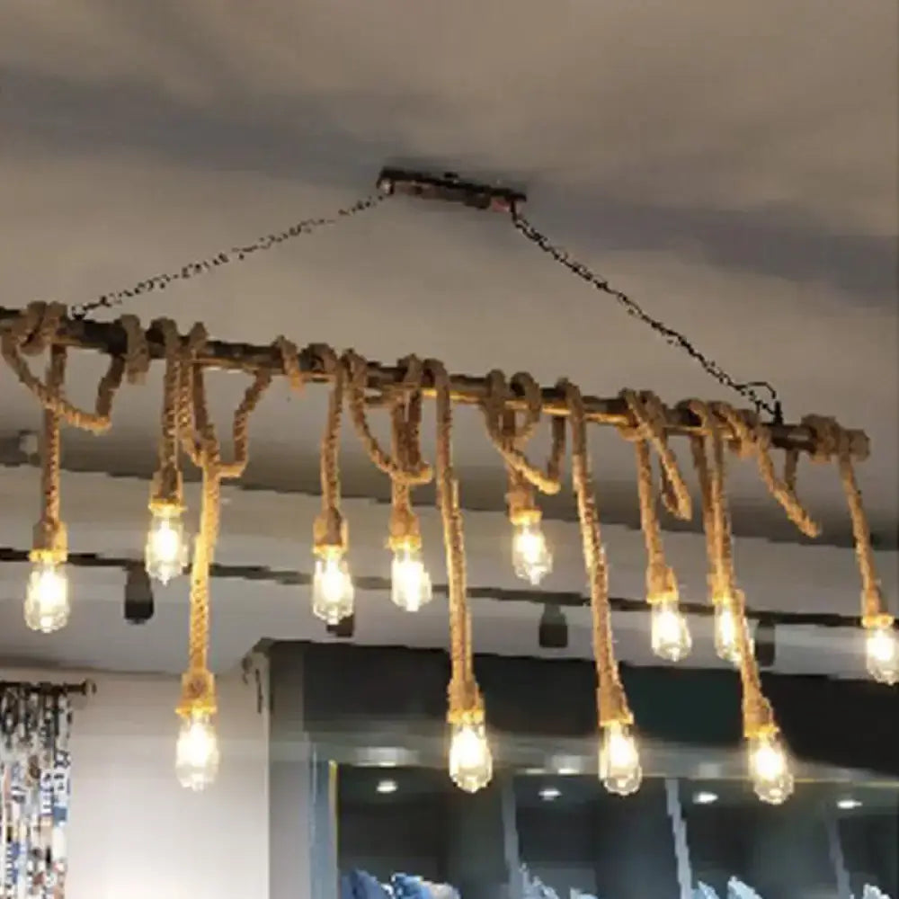 Decorbites™ retro hemp rope exposed bulb pendant light fixture with wooden beam ideal for restaurants