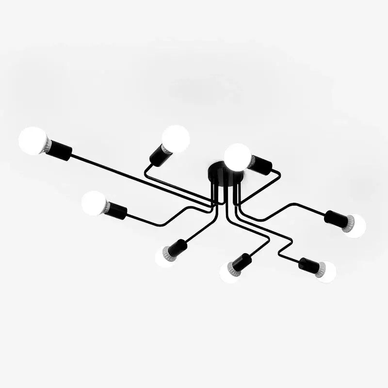 Decorbites™ retro industrial wrought iron ceiling light with black metal fixture and multiple curved arms ending in bulbs