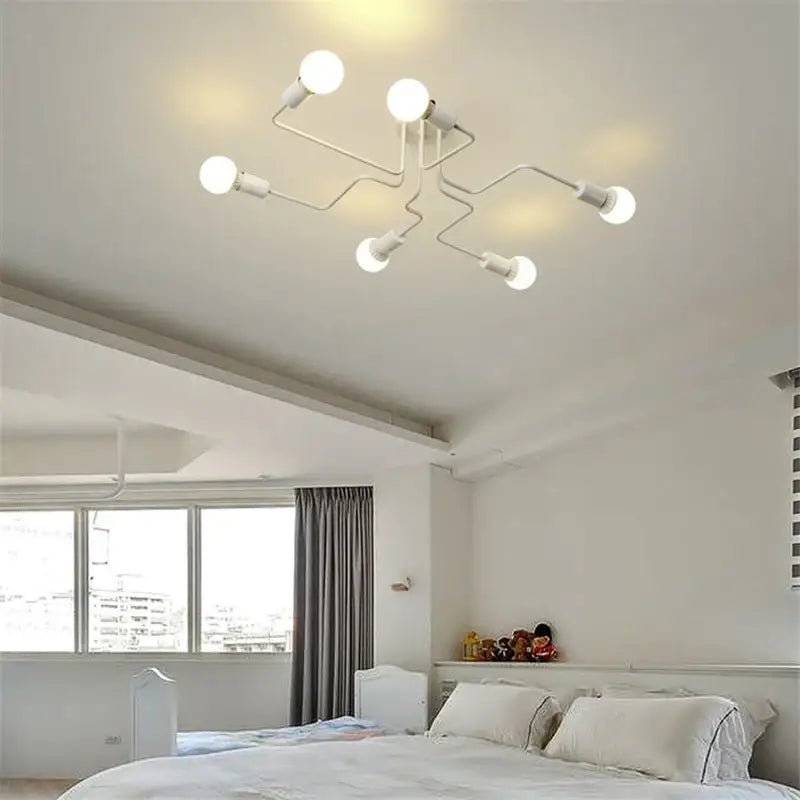 Modern white ceiling light with six spherical bulbs in a geometric branching design for decorbites wrought iron retro industrial ceiling light