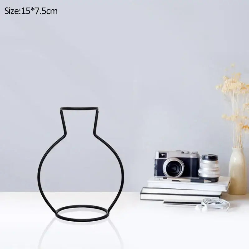 Black wireframe DecorBites™ retro iron flower vase with minimalist modern design for home and garden decor