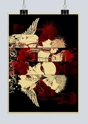 Black and red DecorBites™ Retro Japan anime nana poster set featuring stylized characters with wings and guitars