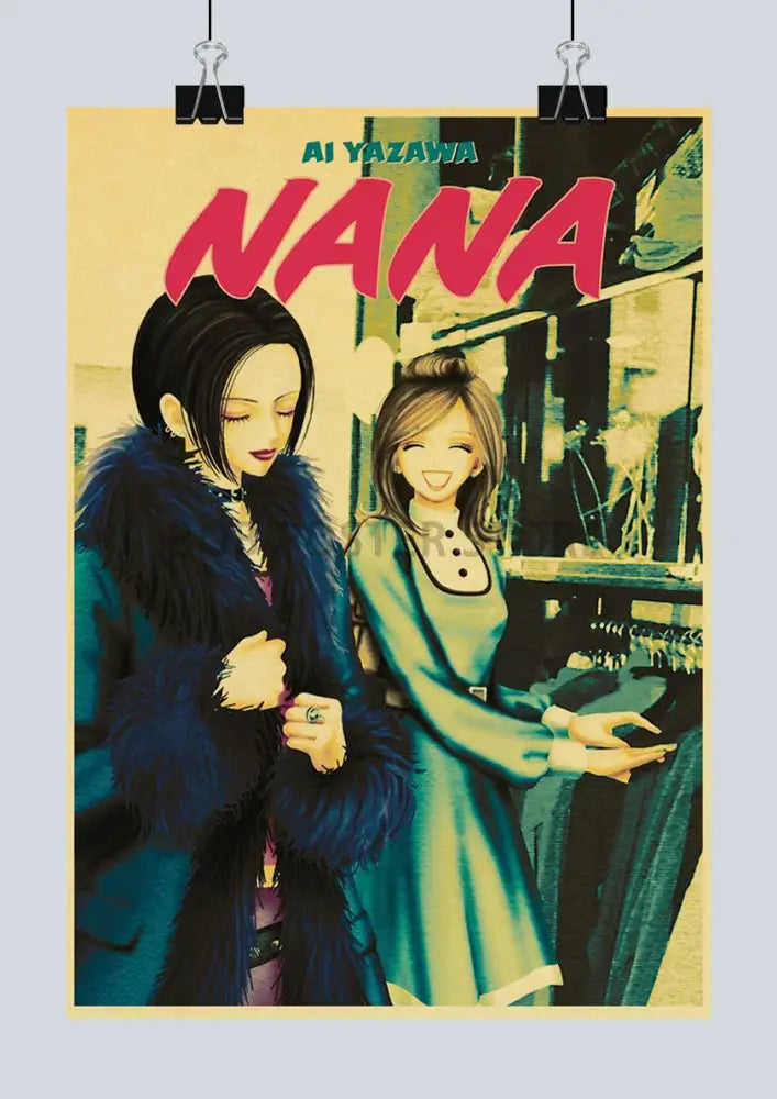 Vibrant decorbites™ retro japan anime nana poster set featuring two stylish characters by ai yazawa on vintage backdrop