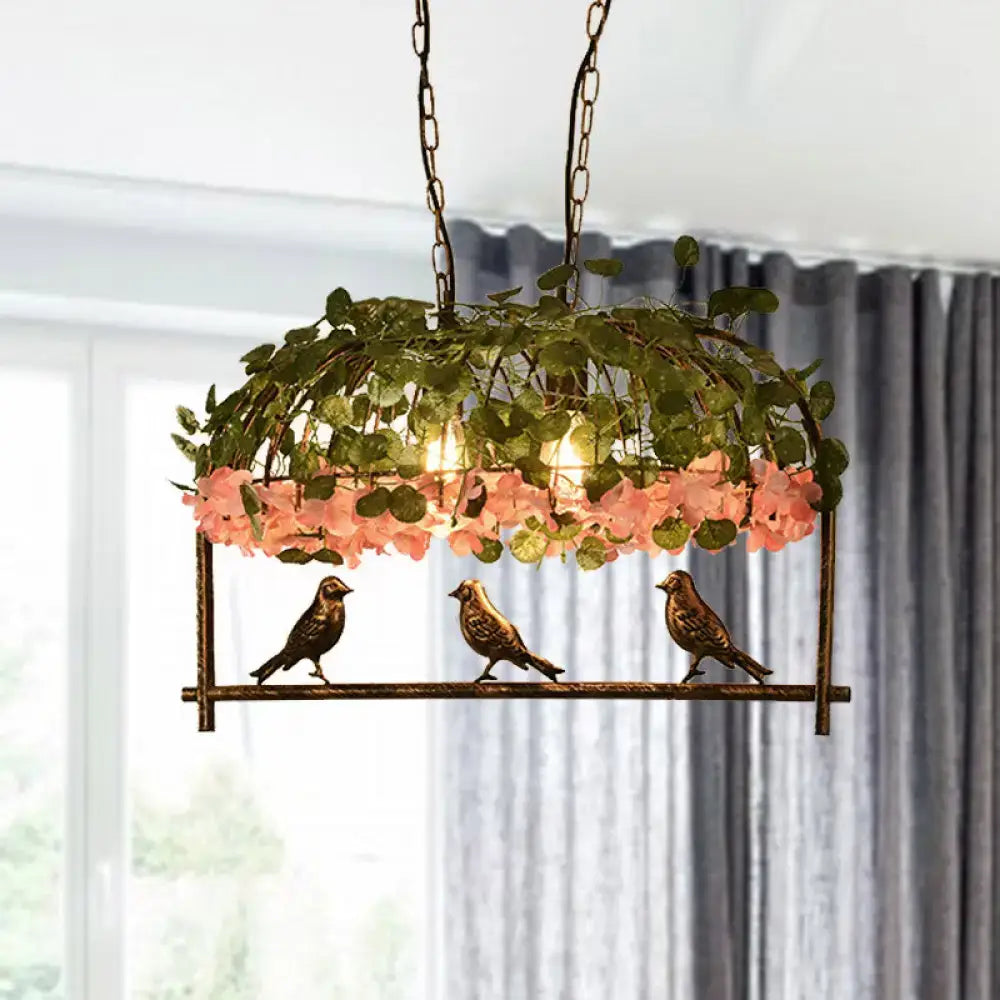 Decorbites retro metal ceiling light in brass finish with flower decor and bird figurines ideal for restaurants and islands